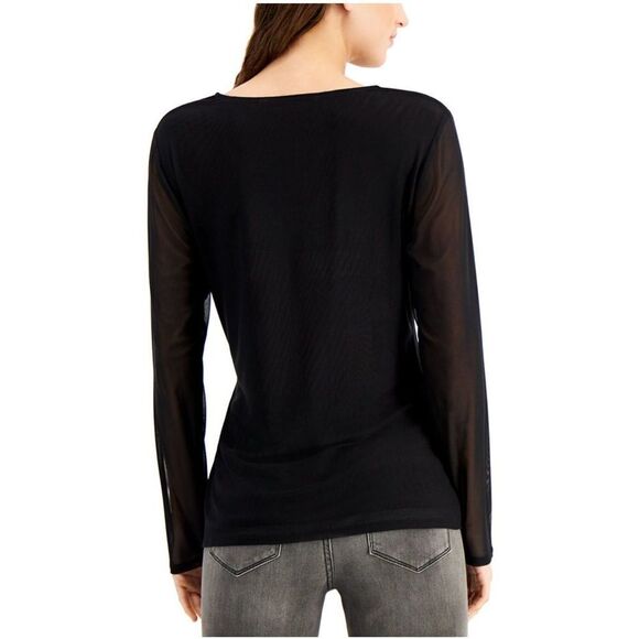 Willow Drive Mesh-Sleeve Wrap Top Black S - Picture 2 of 2